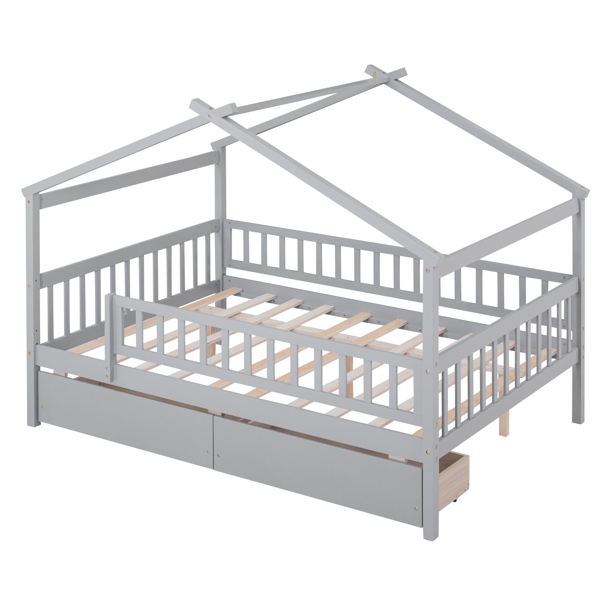 Full Size Wooden House Bed with Two Drawers,Gray - Atlantic Fine Furniture Melbourne FL