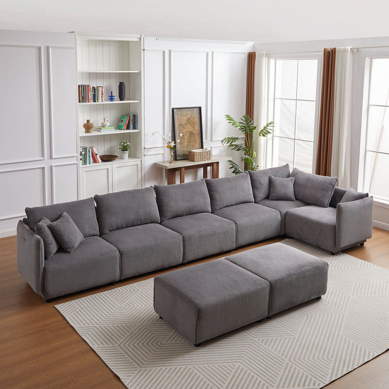 Multi-Module Combination Style Sofa For Living Room, Bedroom And Other Lounge Spaces, Modern Minimalist Corduroy Combination Sofa With 2 Comfort Cushions With USB & C Charging Ports, Two Sets