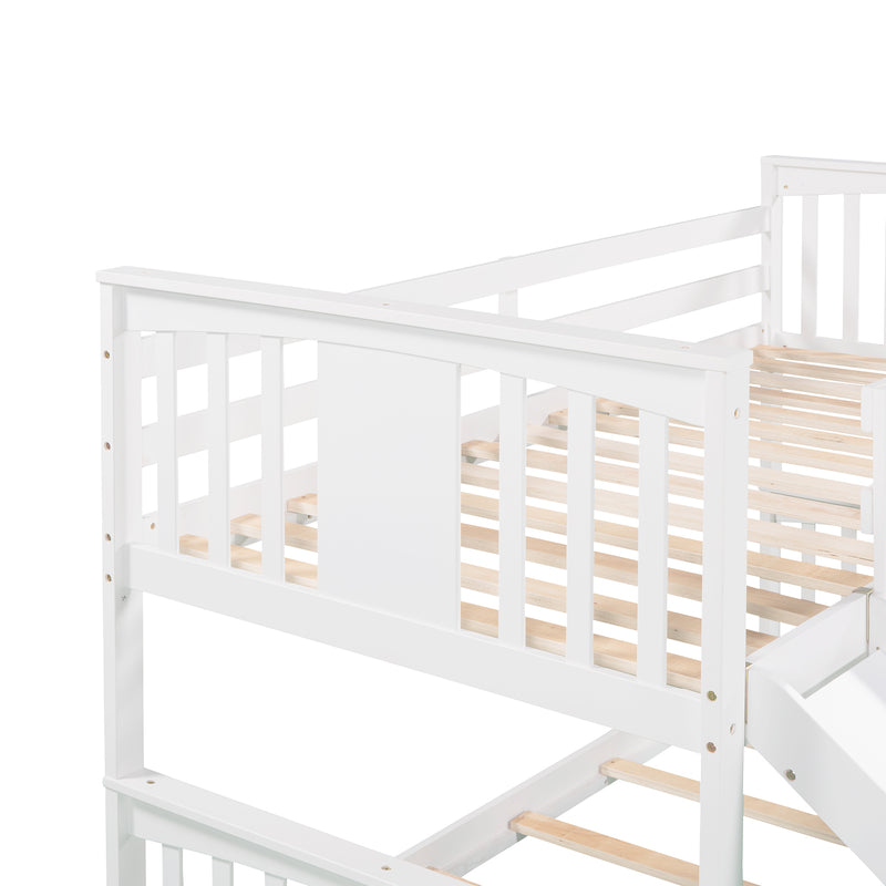 Twin Over Twin Bunk Bed with Slide and Ladder, White (Old SKU：LP000108AAK)