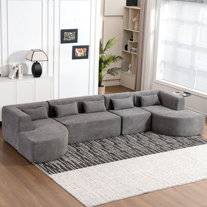 Upholstered Sofa Free Combined Sofa Couch With Two Chaise Lounge And Five Back Pillows For Living Room