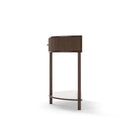 Boho Rattan Semi Circle End Table With Sliding Rattan Door, Storage And Bottom Shelf