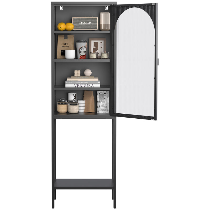 Metal Glass Door Display Storage Cabinet - 5 Tier Cube Bookshelf Storage Cabinet With 3 Adjustable Shelves For Kitchen, Dining Room, Living Room, Bathroom, Home Office