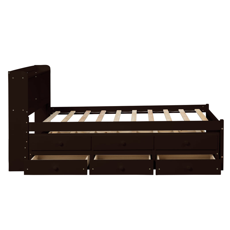 Full Bed with Bookcase,Twin Trundle,Drawers,Espresso