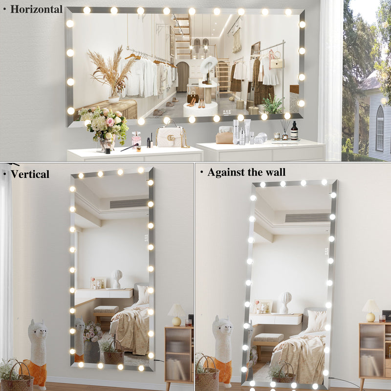 Full Length Mirror With Lights Full Body Vanity Mirror With 3 Color Modes Lighted Standing Floor Mirror For Dressing Room Bedroom Wall Mounted Touch Control