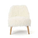 Modern Glam Club Chair With Shaggy Textures - White