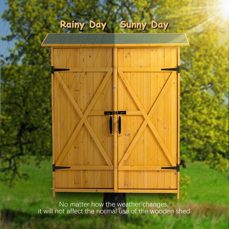 Outdoor Storage Shed With Lockable Door, Tool Storage Shed, Detachable Shelves & Pitch Roof
