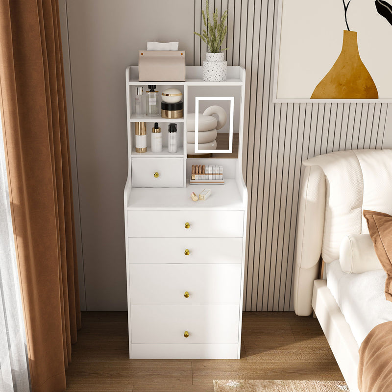 3 In 1 Dressing Table With LED Mirror & Storage Stool, Compact Makeup Vanity - White
