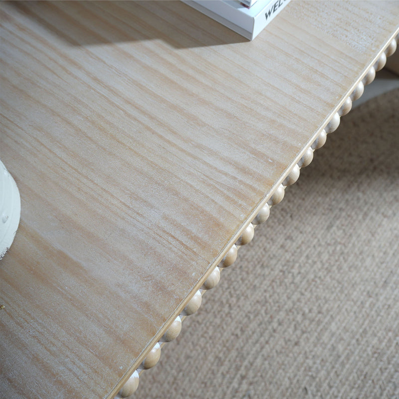 Console Table With Wood Beads Curved Waterfall Style Table - Antique Natural / Natural / Rustic / Natural / White