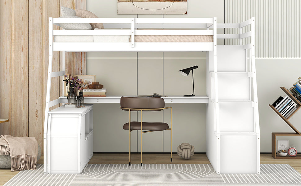 Twin Size Loft Bed with 7 Drawers 2 Shelves and Desk - White - Atlantic Fine Furniture Melbourne FL