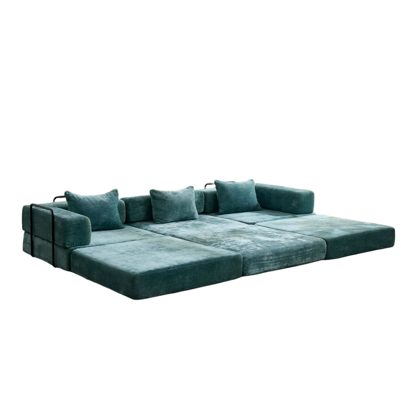 Convertible Floor Sofa Bed With Fixed Shape Frame, Boneless Modular Sectional Sofa, For Living Room - Dark Green