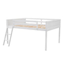 Full Size Wood Loft Bed with Ladder, ladder can be placed on the left or right, White