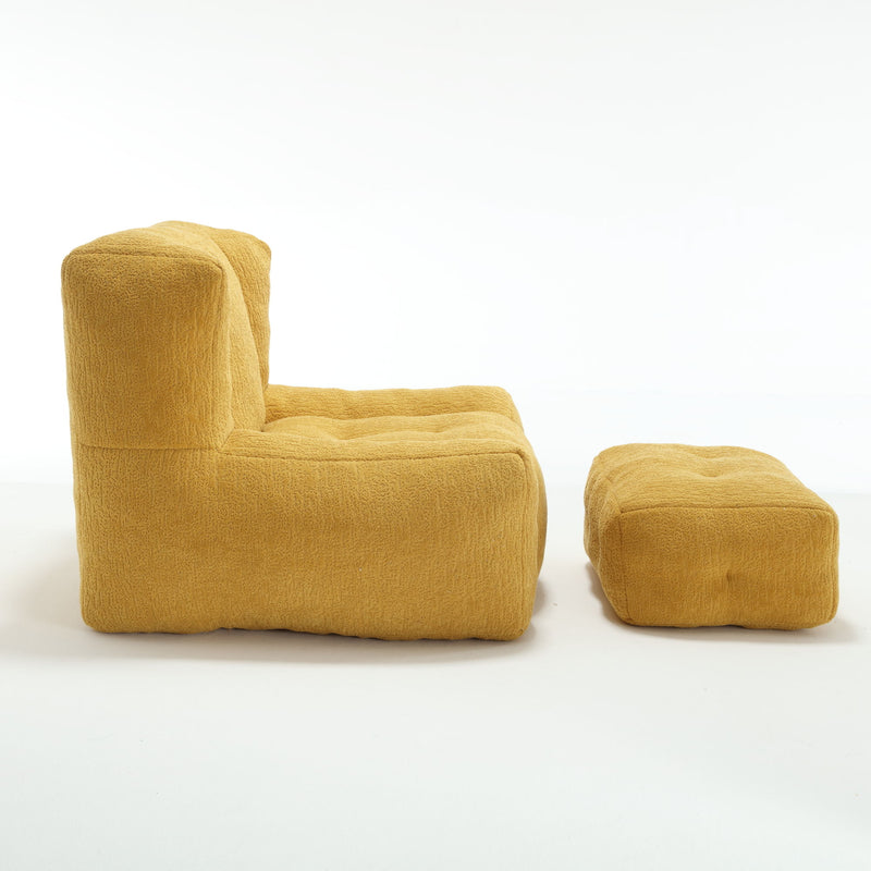 Modern Indoor Fluffy Bean Bag Chair With Memory Foam And Ottoman, Super Soft