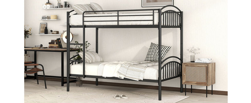 Twin Over Twin Metal Bunk Bed, Divided Into Two Beds - Black