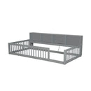 Twin Long Floor Bed With Storage Cabinets And USB Ports - Gray