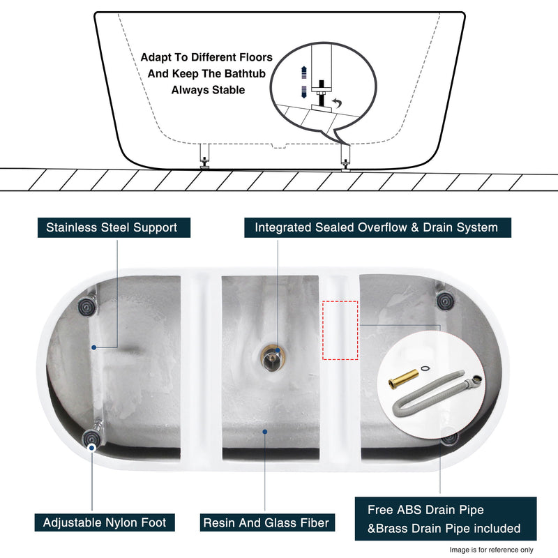 Freestanding Bathtub, Modern & Contemporary Design Soaking Tub With Toe-Tap Drain In Chrome And Classic Slotted Overflow