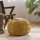 Yuny - Knitted Cotton Round Pouf With Modern Design - Yellow