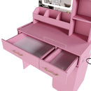 Vanity Desk With LED Mirror Lights And Power Outlet Charging Station, 3 Drawers, 7 Shelves, Storage Stool - Pink