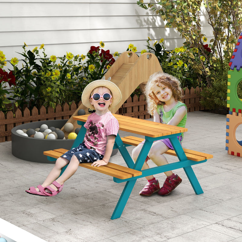 Outsunny - Kids Picnic Table Set With Wooden Table, Outdoor Bench Set With Seating For 4 Kids Ages 3-8 Years Old For Patio Garden, Easy Installation, Outdoor Indoor Use - Natural Wood