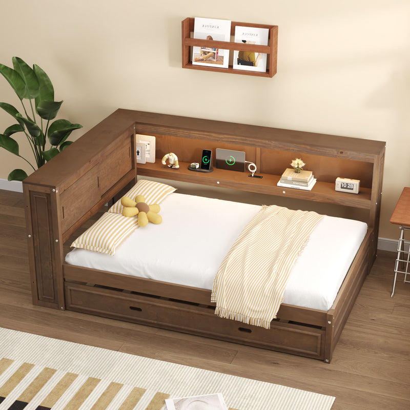 Daybed With Storage Shelves, LED, USB, And Trundle