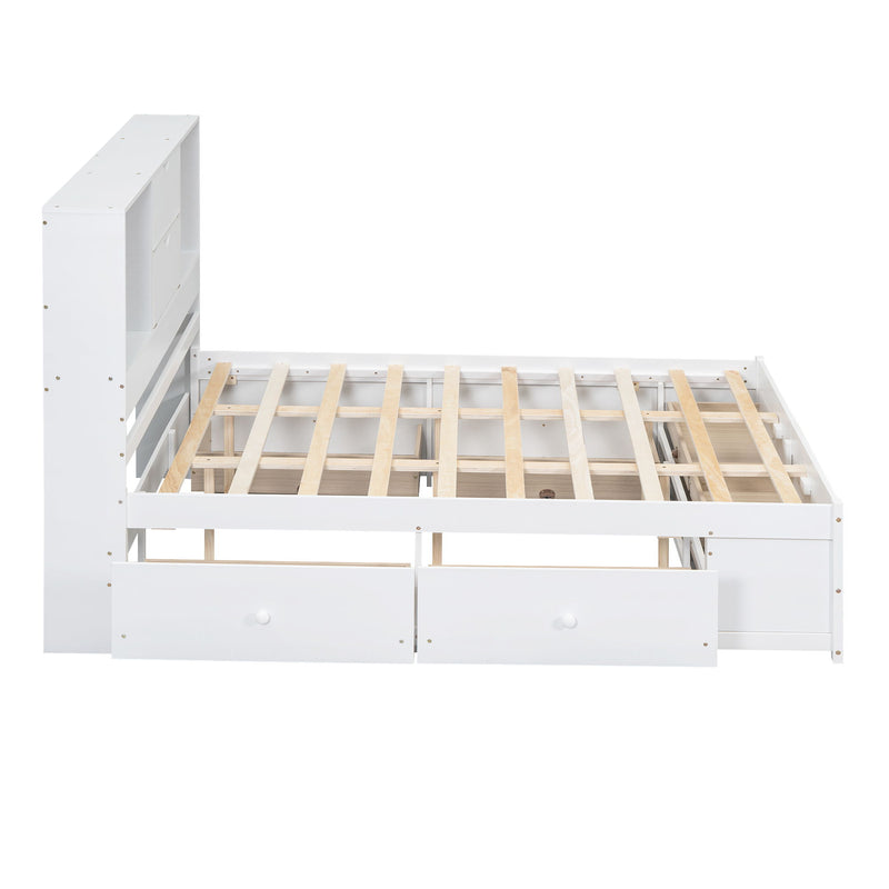 Queen Size Platform Bed With Storage Headboard And 8 Drawers - Gray