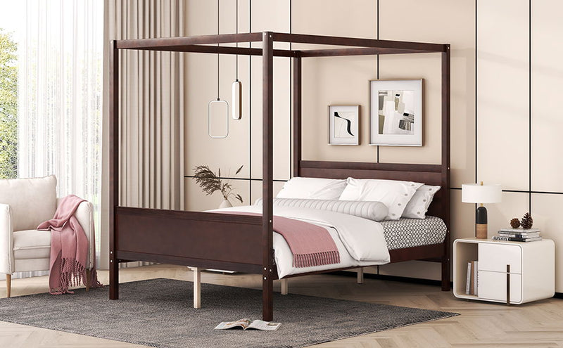 Canopy Platform Bed With Headboard And Footboard, Slat Support Leg