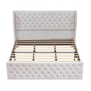 King Size Platform Bed Frame, Velvet Upholstered Sleigh Bed with Scroll Wingback Headboard & Footboard/Button Tufted/No Box Spring Required/Easy Assembly-White