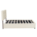 Full Size Upholstered Bed with Hydraulic Storage System and LED Light, Beige