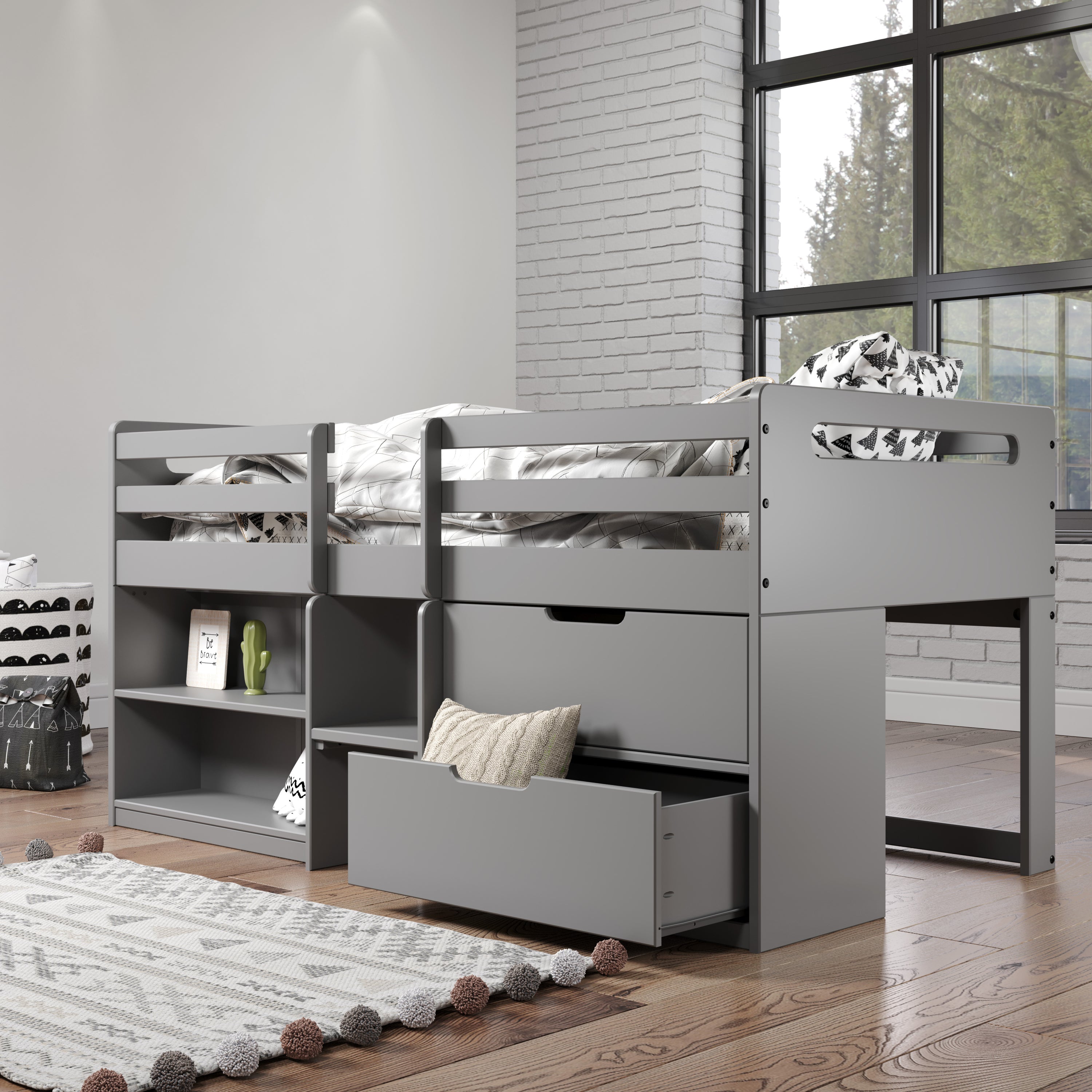 ACME Fabiana Twin Loft Bed w/Storage, Gray Finish BD01375 - Atlantic Fine Furniture Melbourne FL