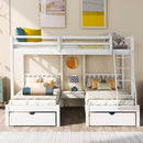 Full Over Twin & Twin Bunk Bed, Wood Triple Bunk Bed with Drawers and Guardrails, White (OLD SKU: LP000143AAK)