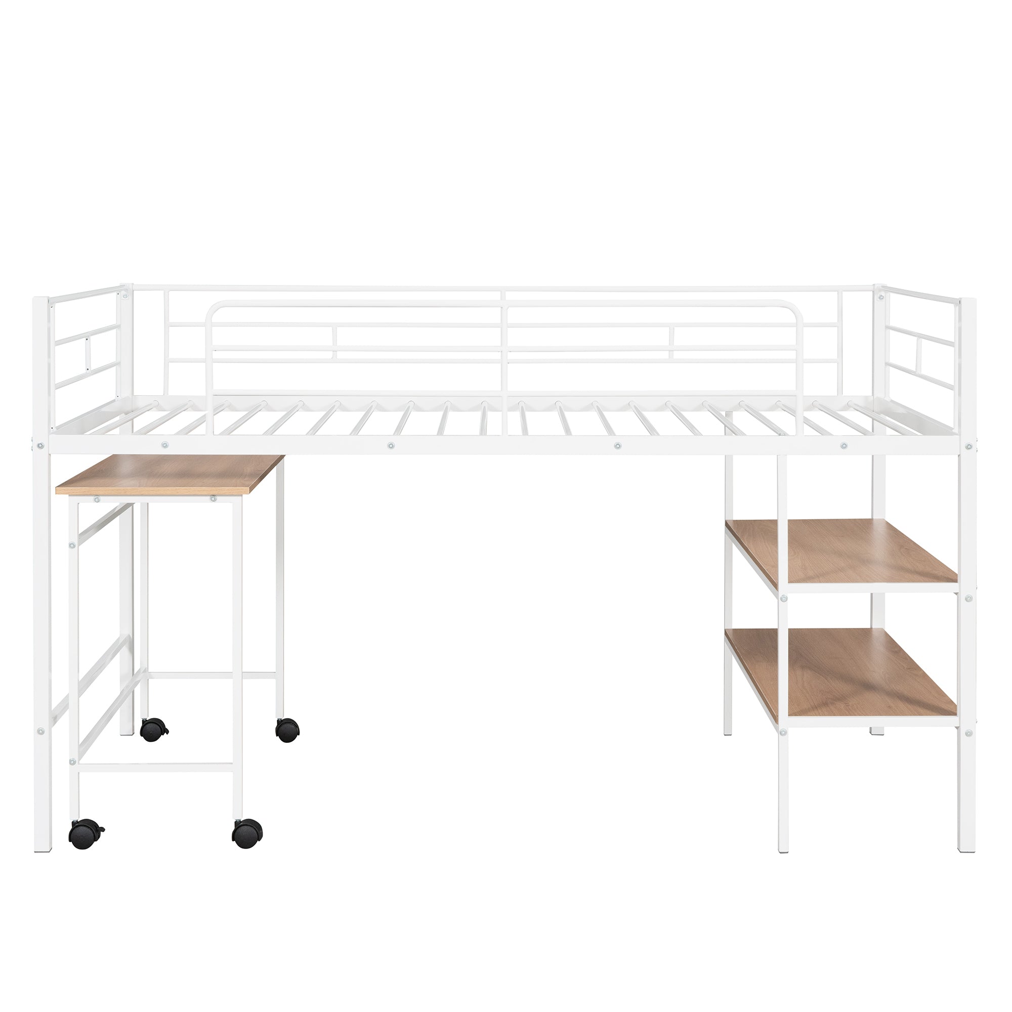 Twin Size Metal Loft Bed with Desk and Shelves,White - Atlantic Fine Furniture Melbourne FL