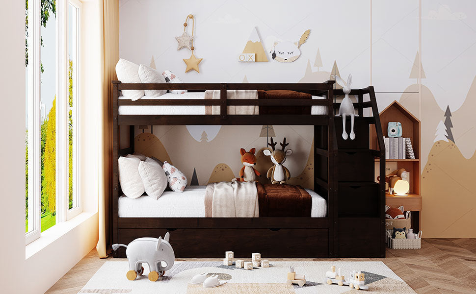 Twin-Over-Twin Bunk Bed with Twin Size Trundle and 3 Storage Stairs,Espresso (OLD SKU :LP000064AAP) - Atlantic Fine Furniture Melbourne FL