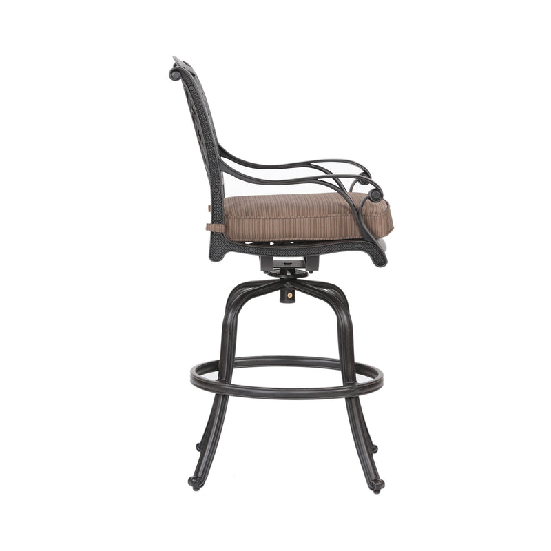 Elegant Cast Aluminum Counter Stool Set With Cushions, All Weather Design - Dark Brown