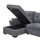 Toby - Woven Fabric Reversible Sleeper Sectional Sofa With Storage Chaise Cup Holder Charging Ports And Pockets