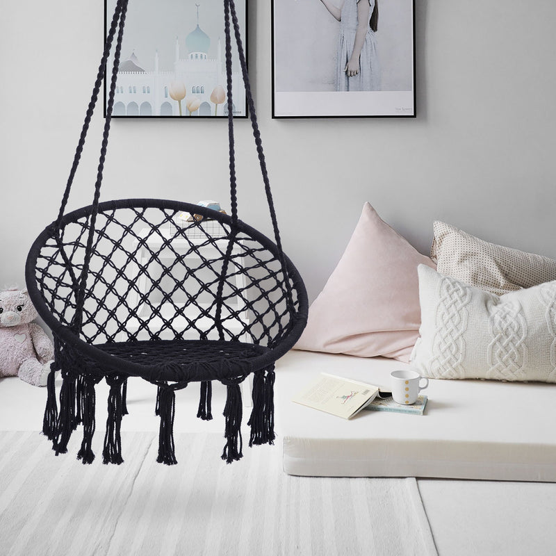 Macrame Hanging Hammock Chair, Cotton Rope Swing For Indoor And Outdoor Use