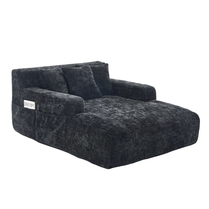 Chenille Interior Lazy Sofa Chaise Longue Armchair With 3 Pillows And Armrests