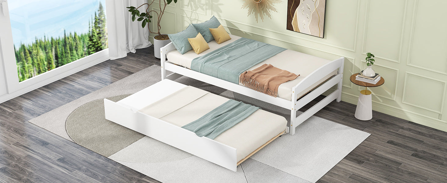 Twin Size Platform Bed with Twin Size Trundle, White - Atlantic Fine Furniture Melbourne FL