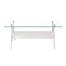 Rectangle Coffee Table With Tempered Glass Top And Shelf, Modern Table For Living Room
