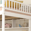 Full Size Loft Bed with Built-in Desk, Bookshelves and Storage Staircase,White(Old SKU:W504S00110)