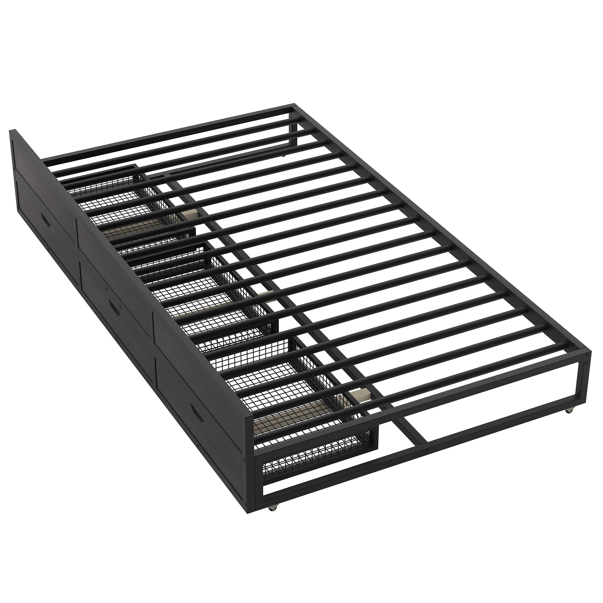 Queen Size Metal Canopy Platform Bed with Twin Size Trundle and 3 Storage Drawers, Black - Atlantic Fine Furniture Melbourne FL