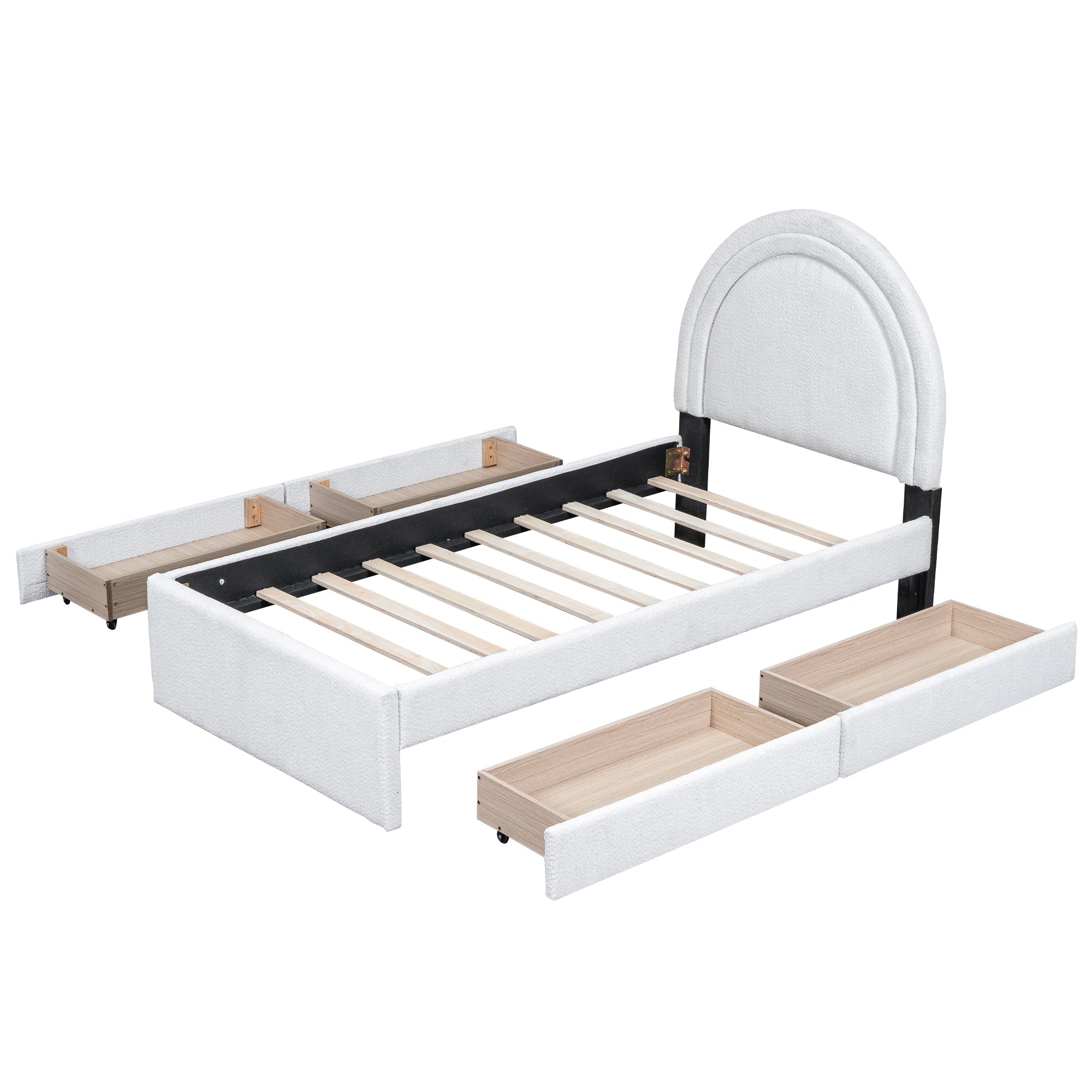 Teddy Upholstered Platform Bed With Four drawers, Twin, White - Atlantic Fine Furniture Melbourne FL