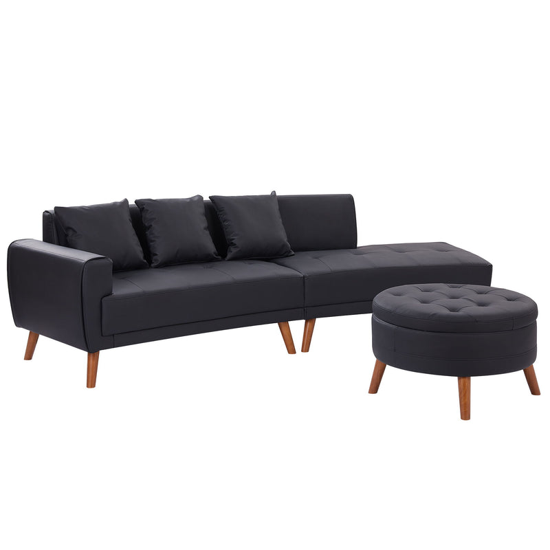 Contemporary Sofa Stylish Sofa Couch With A Round Storage Ottoman And Three Removable Pillows For Living Room