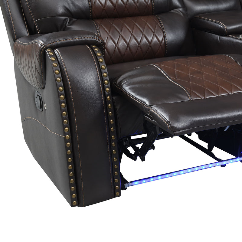 Manual Reclining Sectional Sofa Set, L Shaped Symmetrical Motion Sofa Corner Couch Sets With Storage Boxes, 4 Cup Holders And LED Light Strip For Living Room