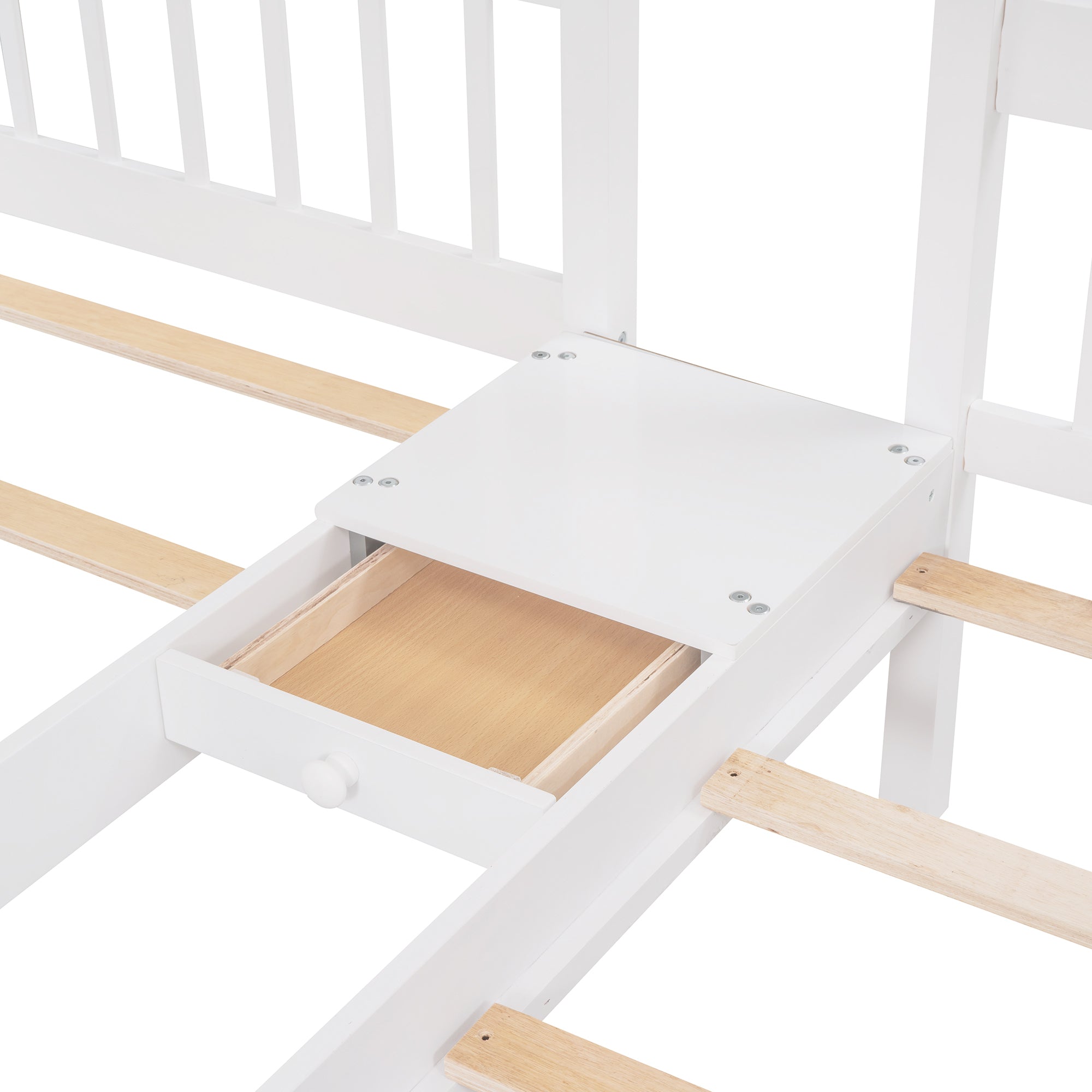 Full Over Twin & Twin Bunk Bed, Wood Triple Bunk Bed with Drawers and Guardrails (White) - Atlantic Fine Furniture Melbourne FL