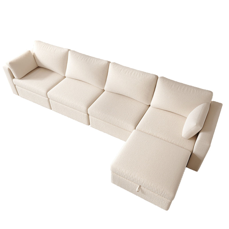 Modern Cotton Linen Modular Sectional Sofa, L Shape Convertible Sofa Set With Pillows, Oversized Sectional Couches With Storage Ottomans For Living Room, Loft, Apartment, Office 5 Seats