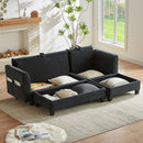 Upholstered L Shaped Sectional Sofa With Storage, Movable Ottoman, And 6 Throw Pillows