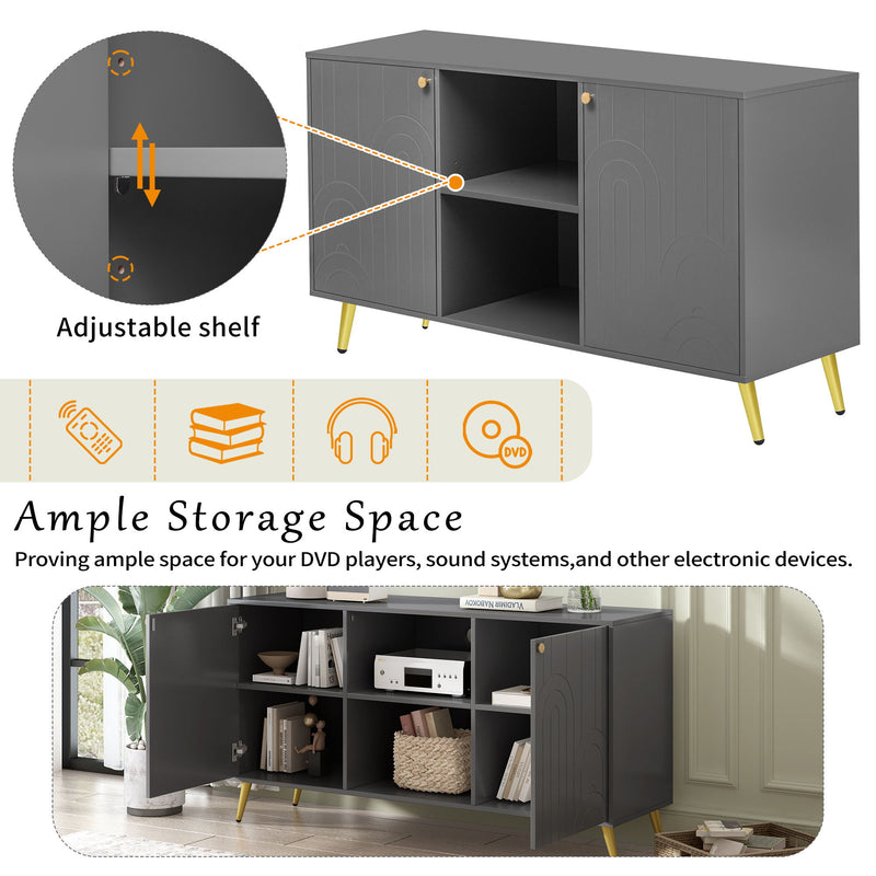 Modern TV Stand With Adjustable Shelf, Handles And Anti-Tip Device