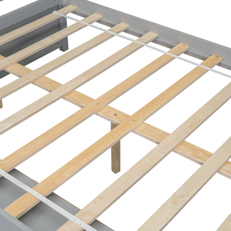 Full House Bed with Roof Frame, Bedside-shelves, Under Bed Storage Unit,Grey