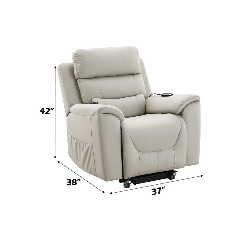 Marsha - Power Recliner With Lift & Massage - Light Gray Silicone Synthetic Leather