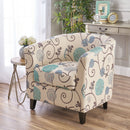 Club Chair With Floral Pattern And Solid Wood Legs - Multi Color