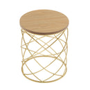 Contemporary Golden Side Table With Top And Metal Frame - Natural / Gold